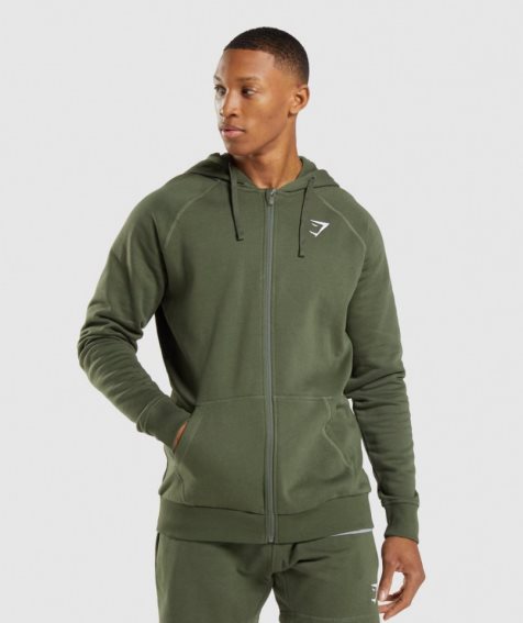 Bluzy Z Kapturem Gymshark Crest Zip Up Męskie Oliwkowe | PL 354CMK